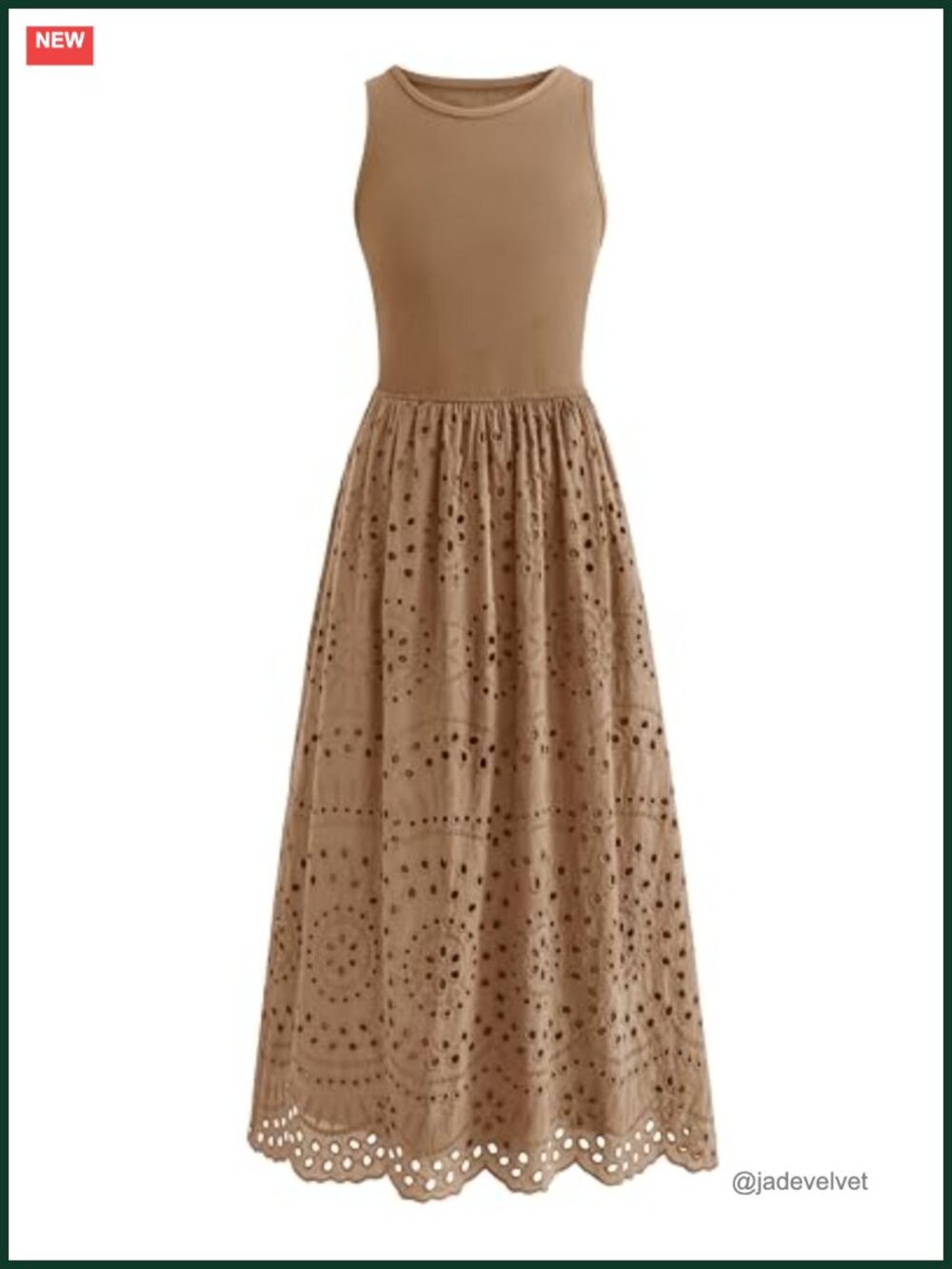 Sleeveless Lace Eyelet Cotton Tank Maxi Dress A-Line Boho